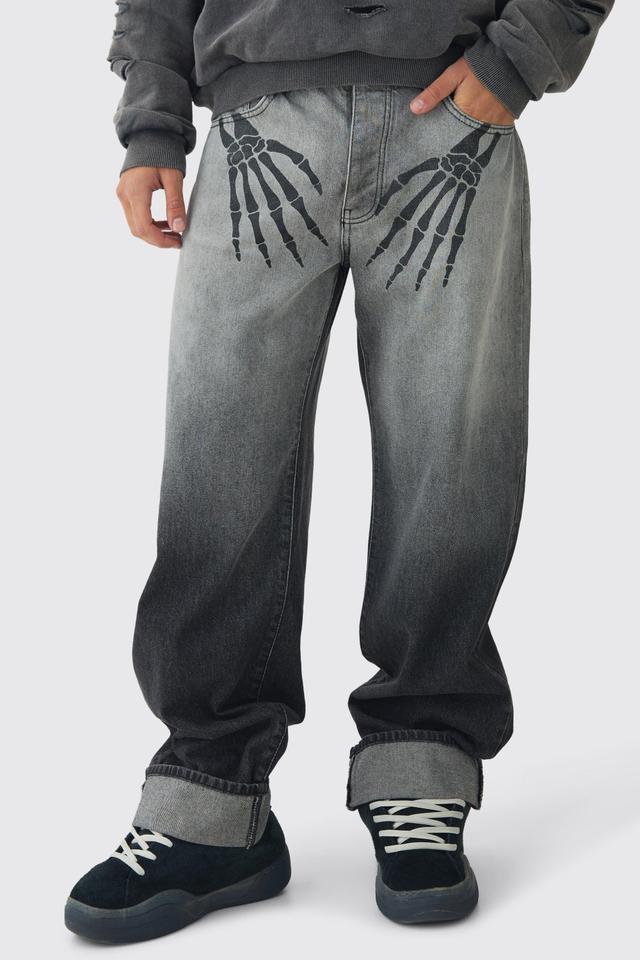 Relaxed Rigid Skeleton Hand Washed Jeans | boohooMAN USA Product Image