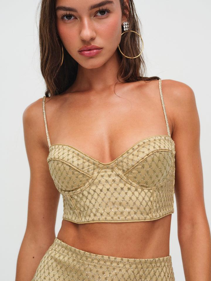 Glitter Grid Bustier Top — Gold Product Image