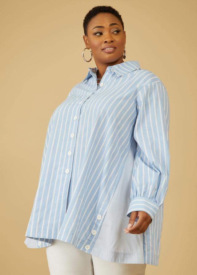 Plus Size Button Detailed Striped Shirt Ashley Stewart Product Image