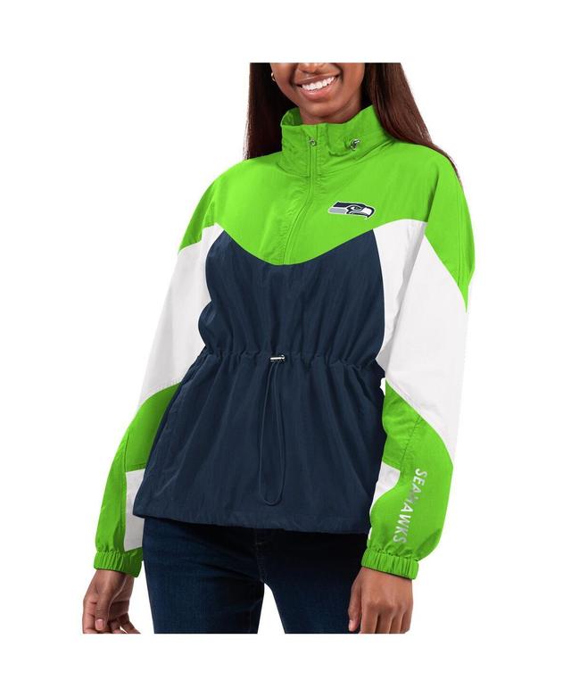 Womens G-III 4Her by Carl Banks /Neon Green Seattle Seahawks Tie Breaker Lightweight Quarter-Zip Jacket Blue Product Image