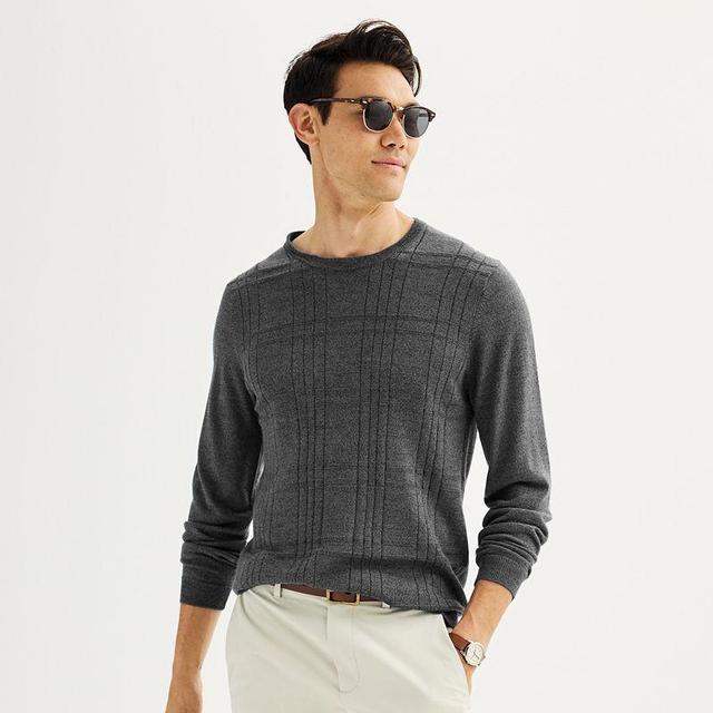 Mens Apt. 9 Merino Wool Crewneck Sweater Inky Grey Product Image