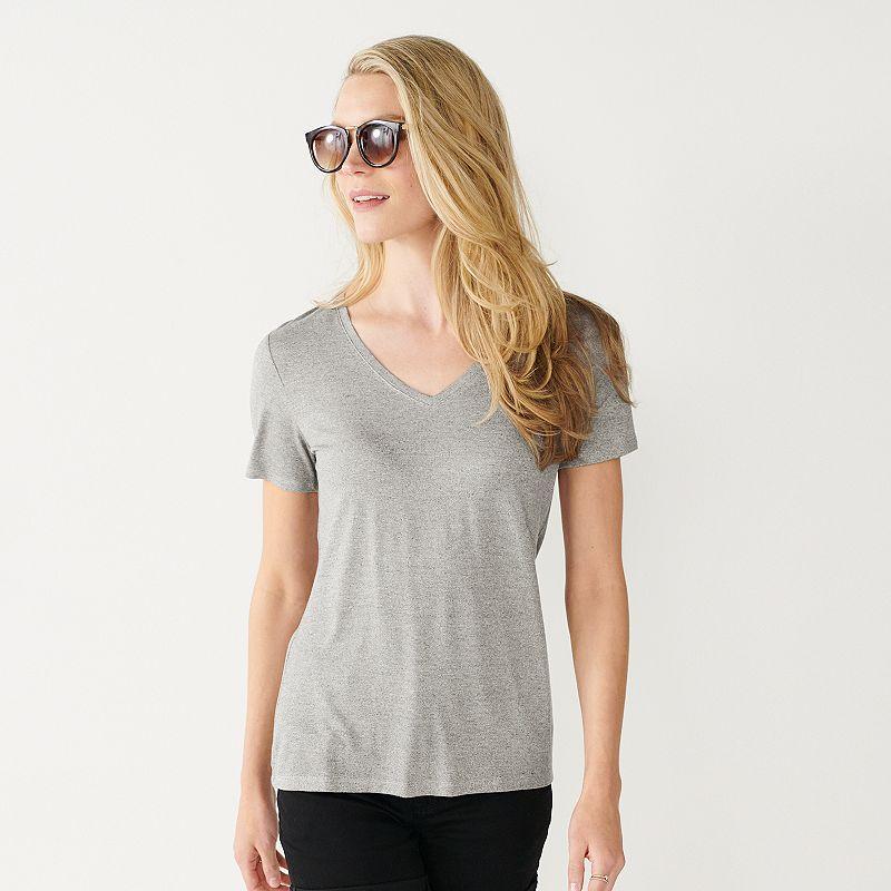 Womens Nine West Essential V-Neck Tee Dark Ash Grey Product Image