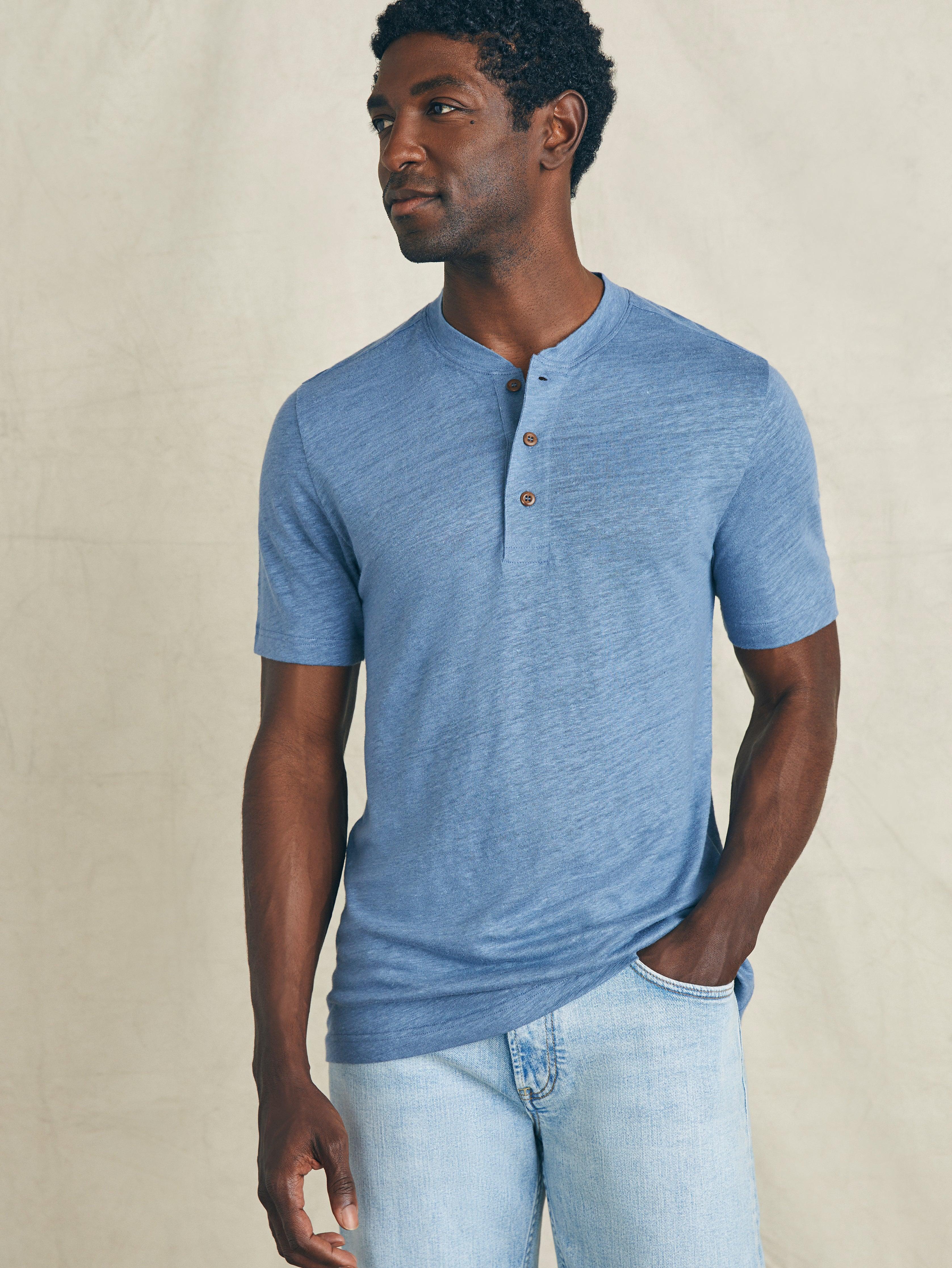 Short-Sleeve Linen Henley - Breaker Blue Male Product Image