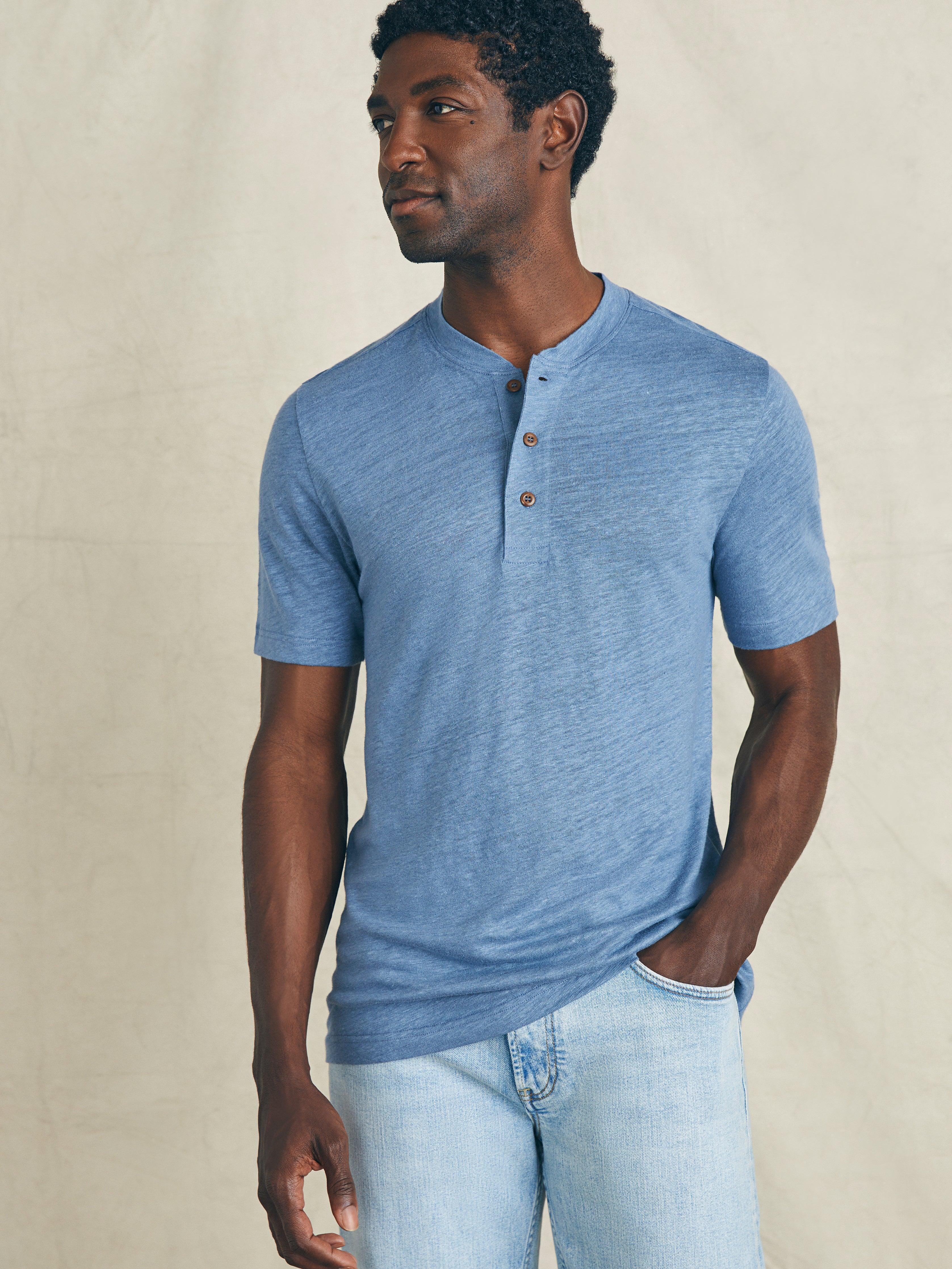 Short-Sleeve Linen Henley - Breaker Blue Male Product Image