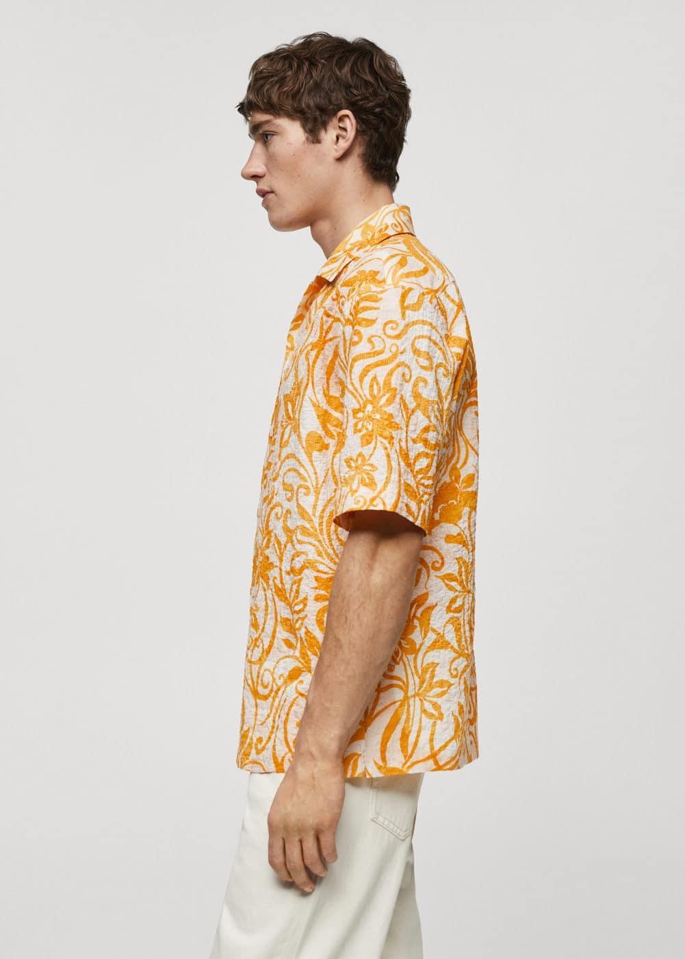 MANGO MAN - Printed texture cotton shirt yellowMen Product Image