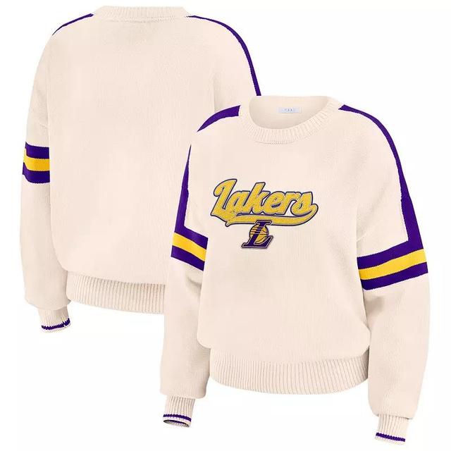 Womens WEAR by Erin Andrews Cream Los Angeles Lakers Stripe Pullover Sweater Product Image