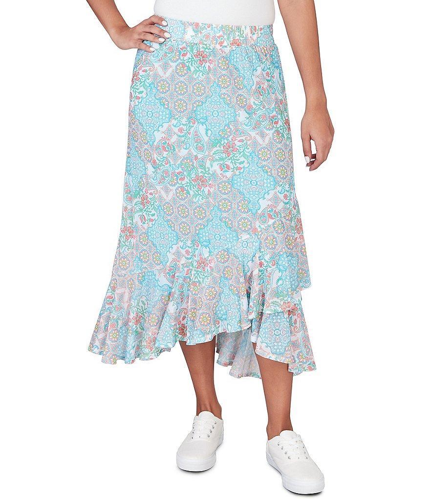 Ruby Rd. Paisley Tile Print Ruffle Hem Pull-On Skirt Product Image