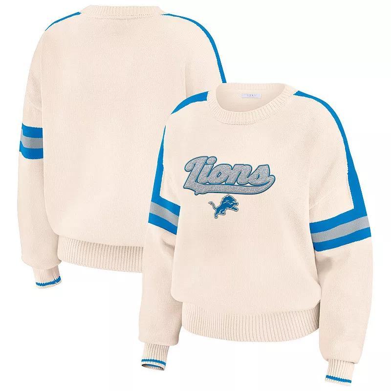 Womens WEAR by Erin Andrews Cream Detroit Lions Stripe Pullover Sweater Product Image