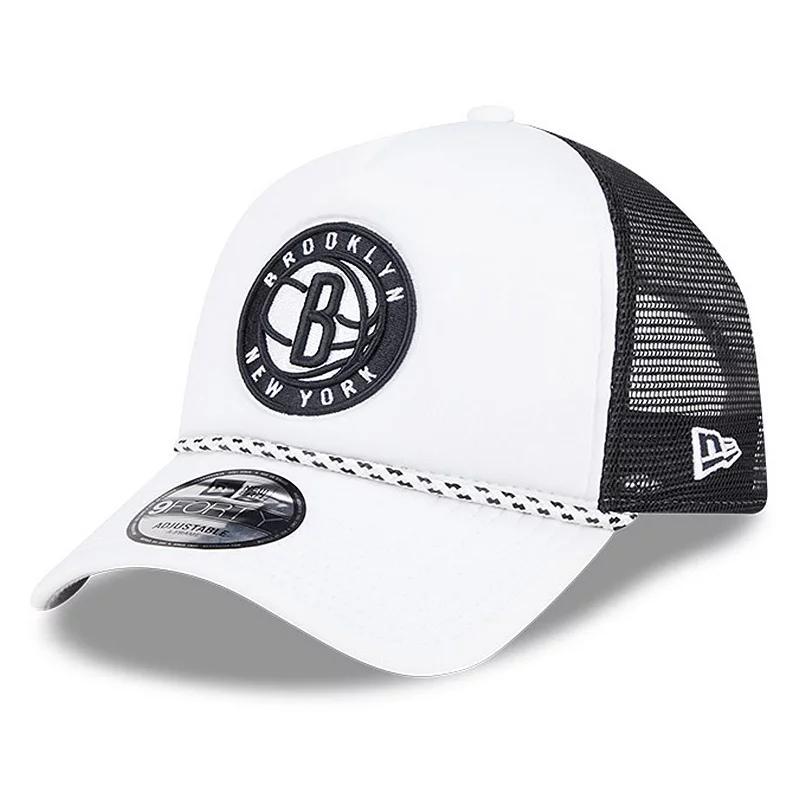 Mens New Era /Black Brooklyn Nets Court Sport Foam A-Frame 9FORTY Adjustable Trucker Hat Product Image