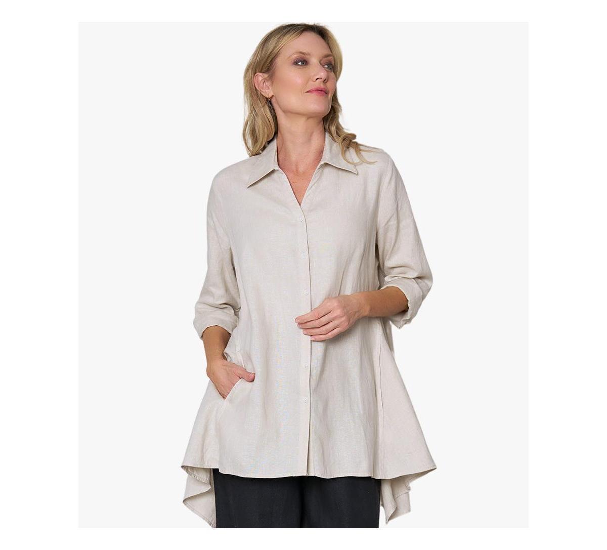 Stella Carakasi Womens Linen Long Sleeve Collared V-Neck True Form Shirt Product Image