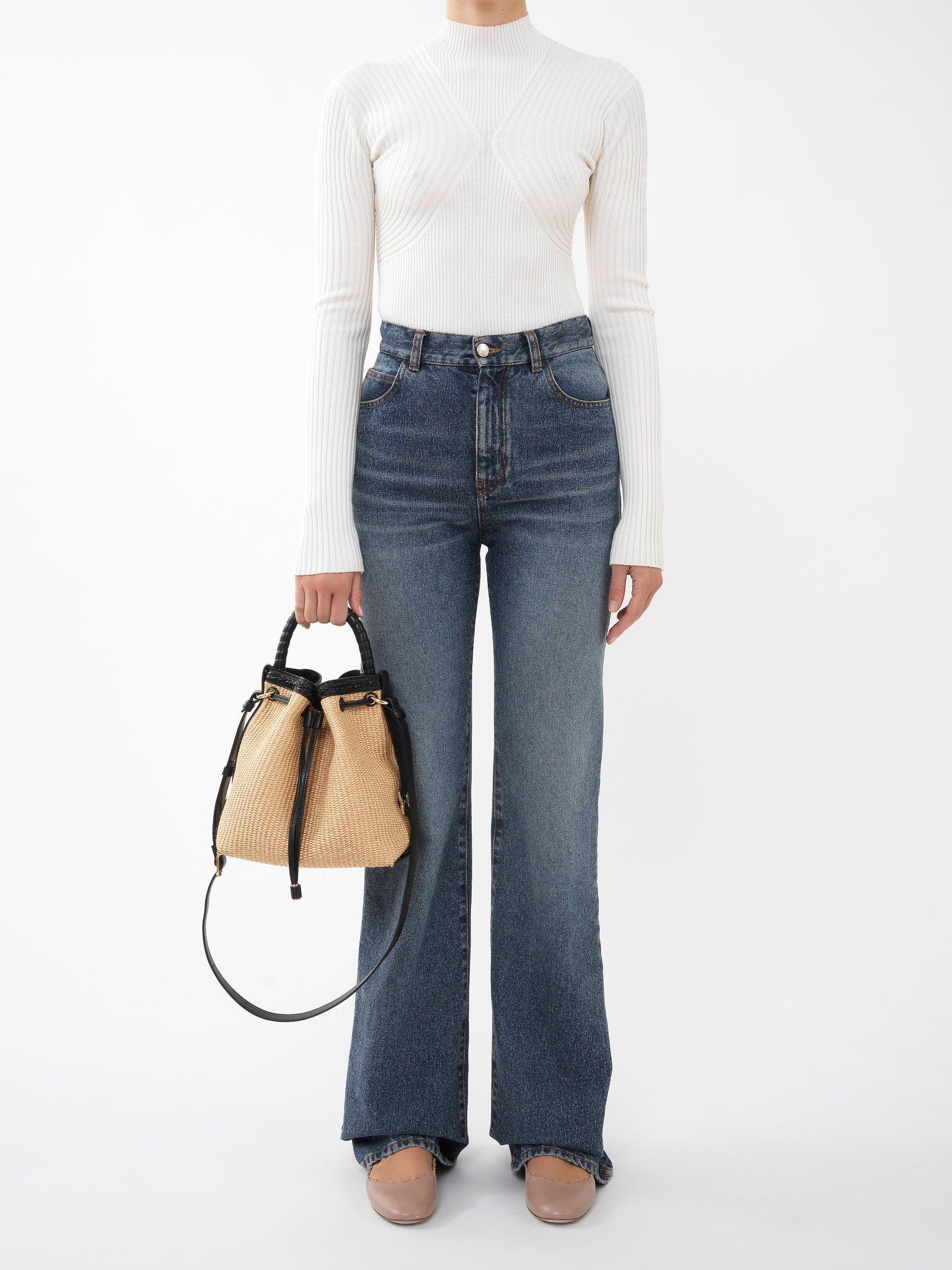 Marcie bucket bag in soft leather & braided fibers Product Image