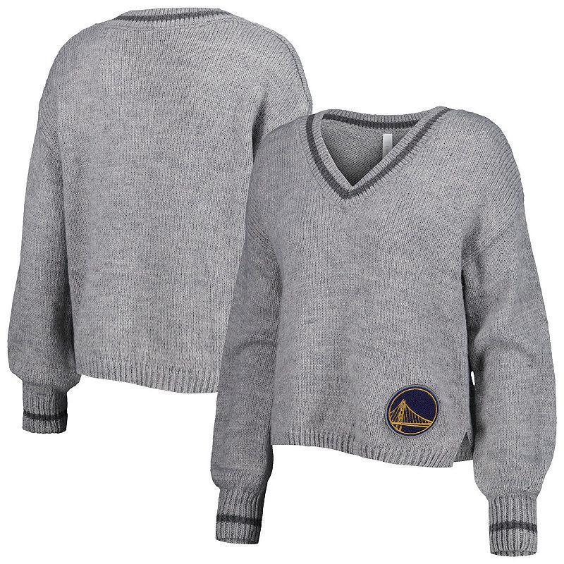 Womens Lusso Gray Golden State Warriors Scarletts Lantern Sleeve Tri-Blend V-Neck Pullover Sweater product image