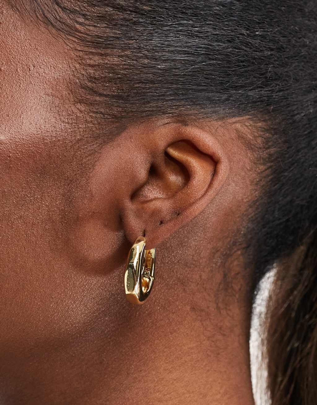 ASOS DESIGN 14k gold plated hoop earrings with oval clicker detail Product Image