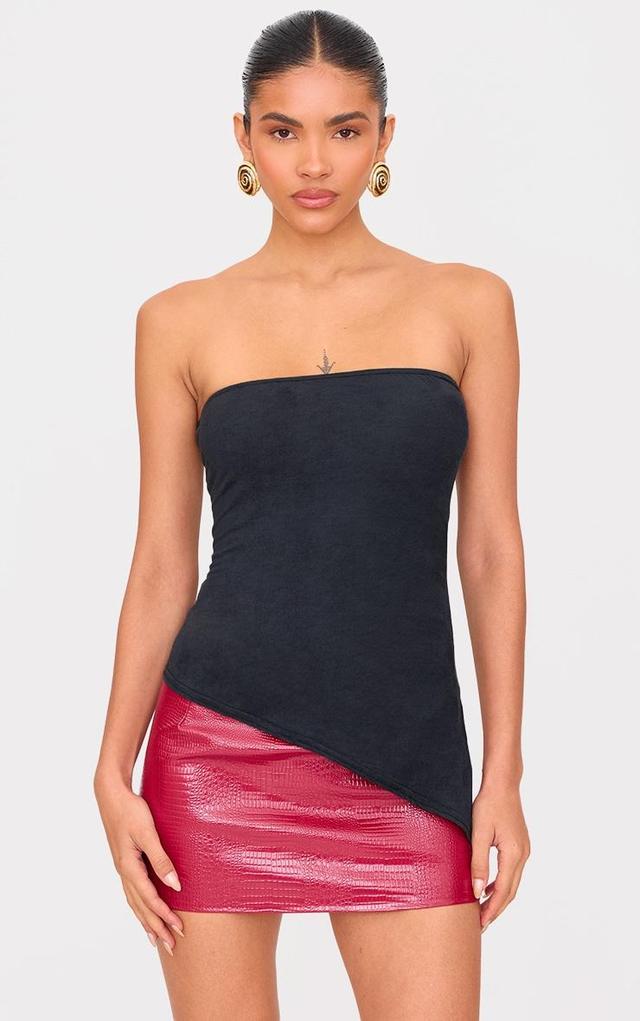 Black Faux Suede Asymmetric Hem Bandeau Top Product Image