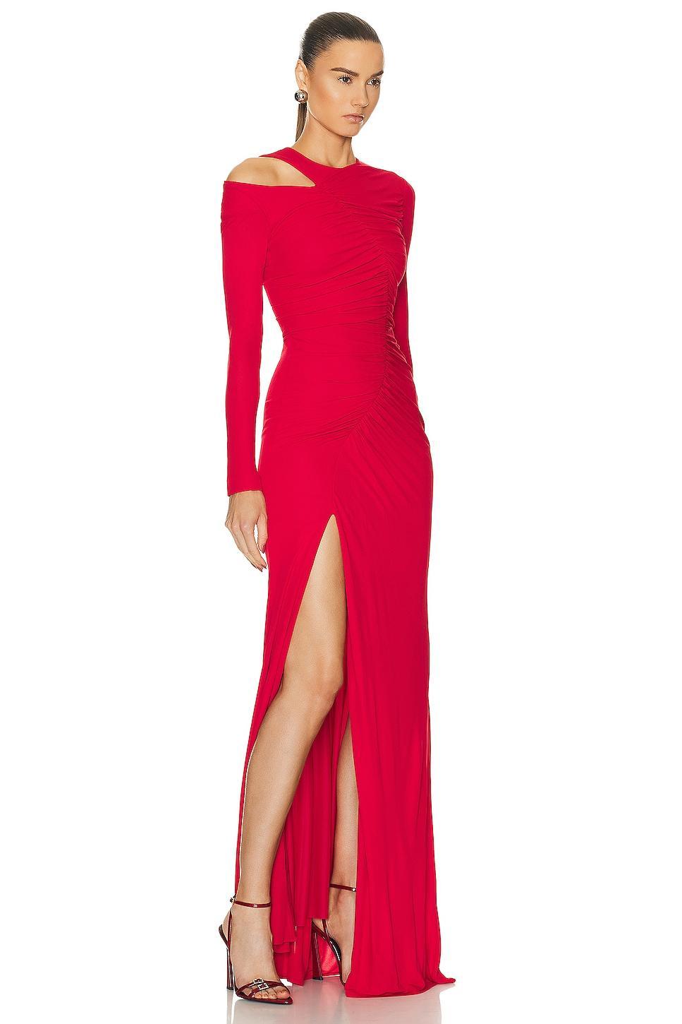 Alexander McQueen Fluid High Slit Dress Red. (also in ). Product Image