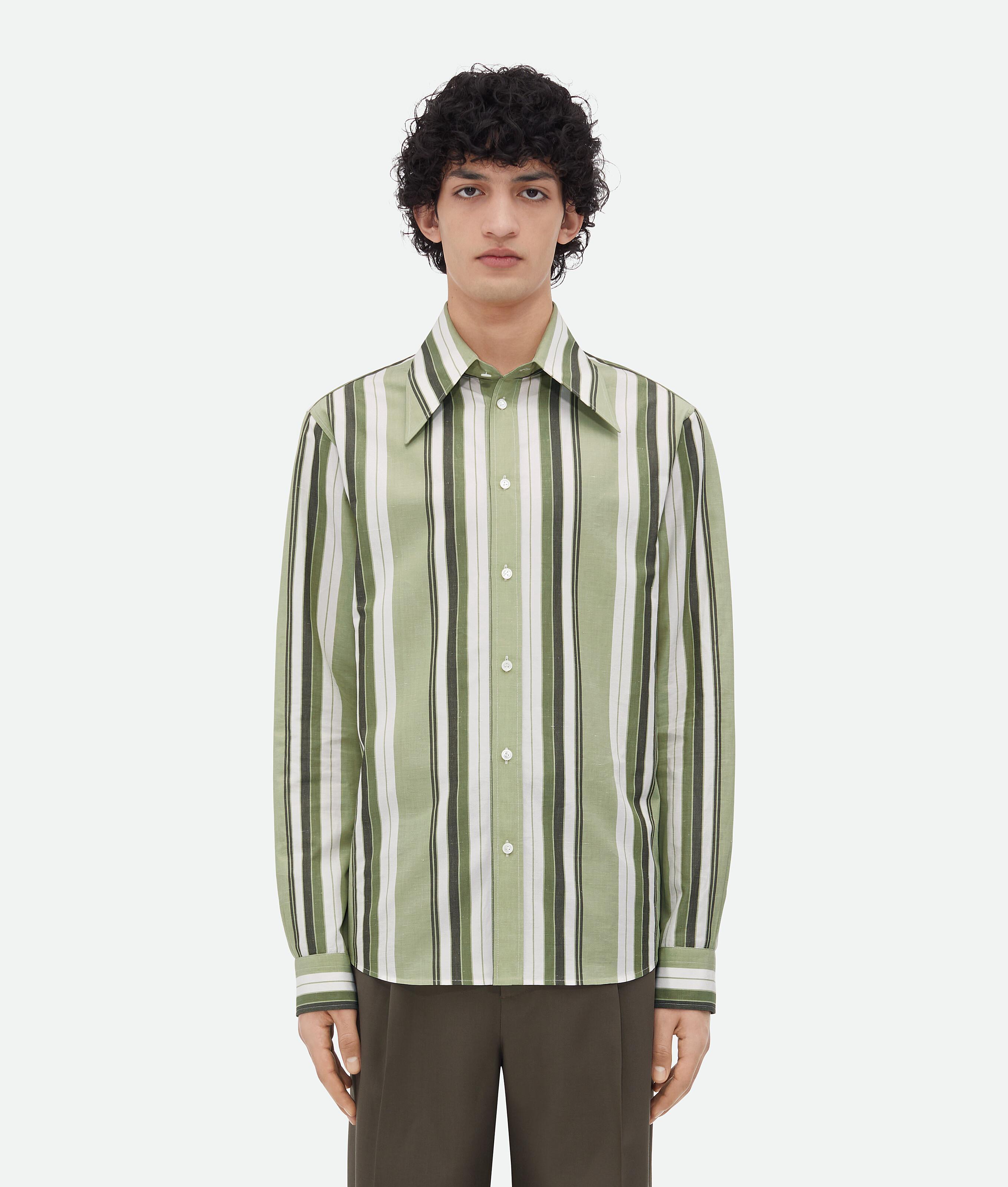 Men's Striped Cotton Shirt in Pale green/white Product Image