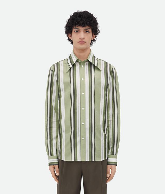 Men's Striped Cotton Shirt in Pale green/white Product Image