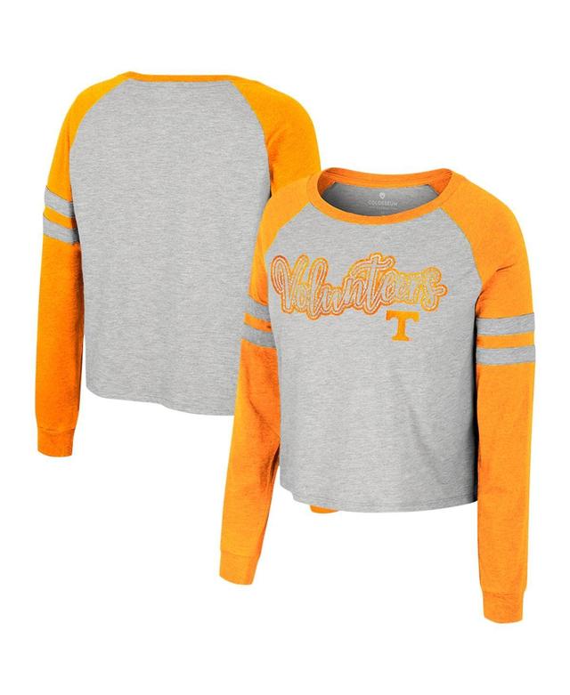 Womens Colosseum Heather Gray Tennessee Volunteers Im Gliding Here Raglan Long Sleeve Cropped T-shirt Product Image