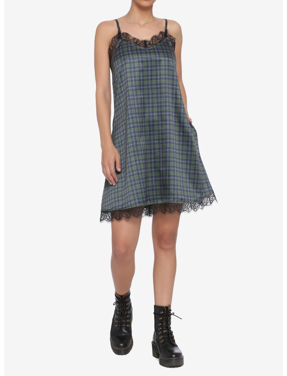 Plaid Satin Slip Dress Product Image