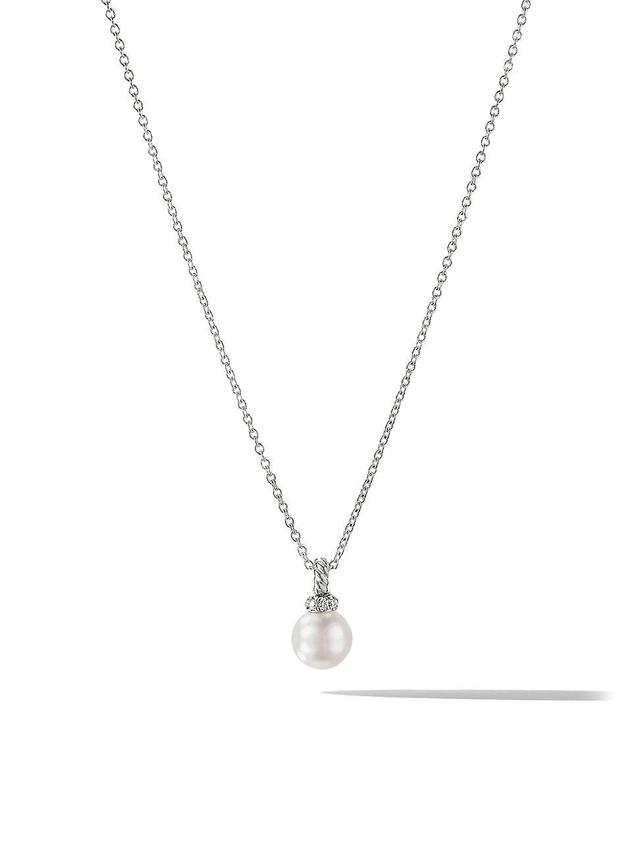 Womens Petite Solari Pendant Necklace in 18K White Gold with Pearl and Pav Diamonds Product Image