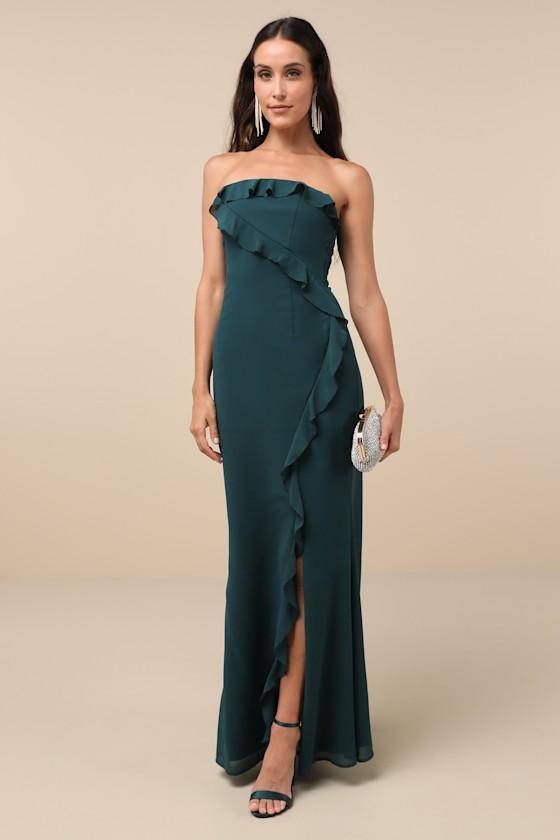 Excellent Sensation Green Strapless Ruffled Maxi Dress Product Image