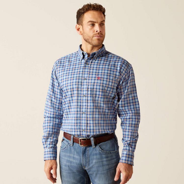 Ariat® Men's L/S Sierra Glacier Blue Plaid FR Work Shirt Product Image