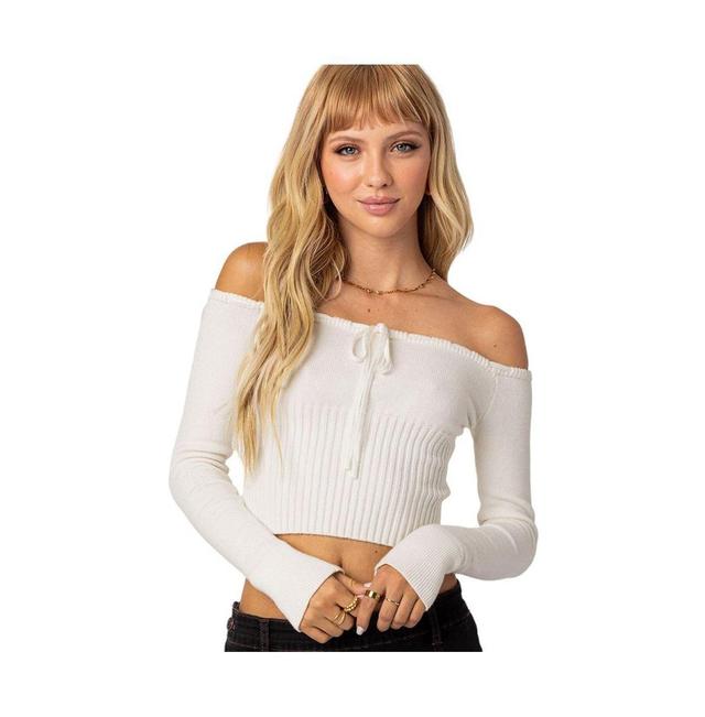 EDIKTED Dawna Off the Shoulder Rib Crop Sweater Product Image