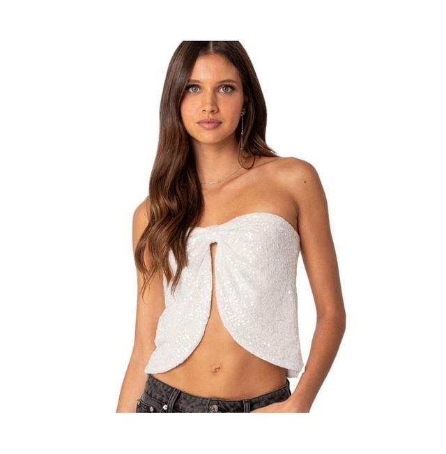 EDIKTED Siren Sequin Split Front Strapless Top Product Image