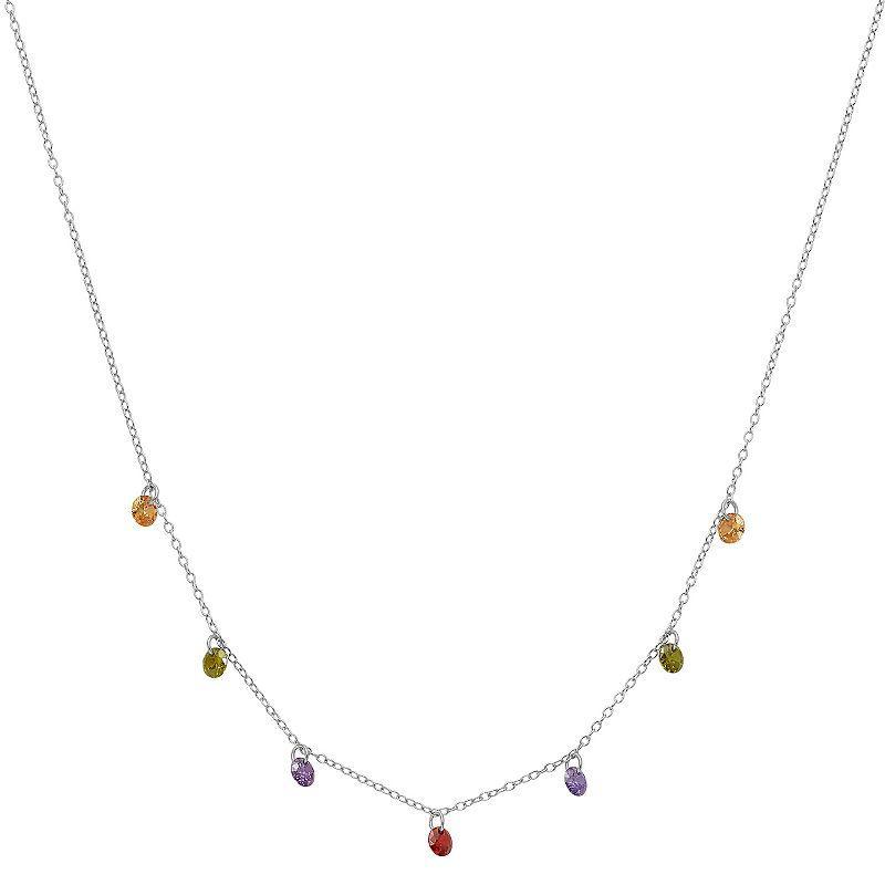 Sophie Miller Sterling Silver Dangling Colorful Cubic Zirconia Necklace, Womens Multicolor Product Image