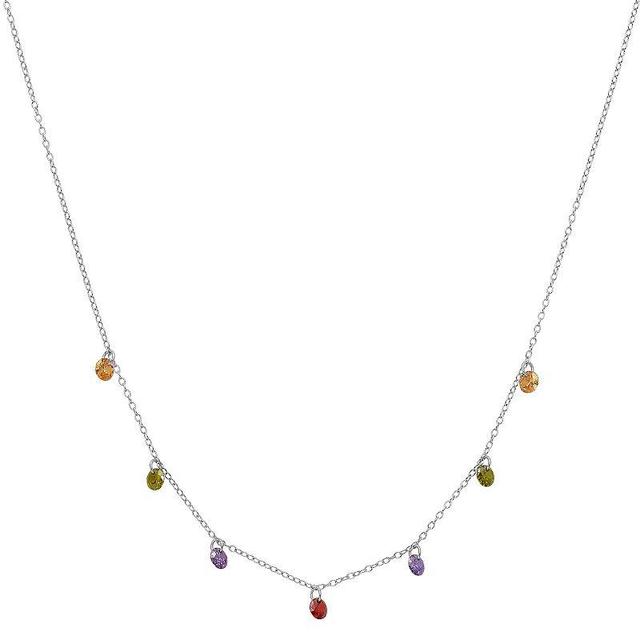 Sophie Miller Sterling Silver Dangling Colorful Cubic Zirconia Necklace, Womens Product Image