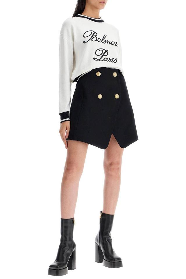 BALMAIN Wool Grain De Poudre Mini Skirt In Black Product Image