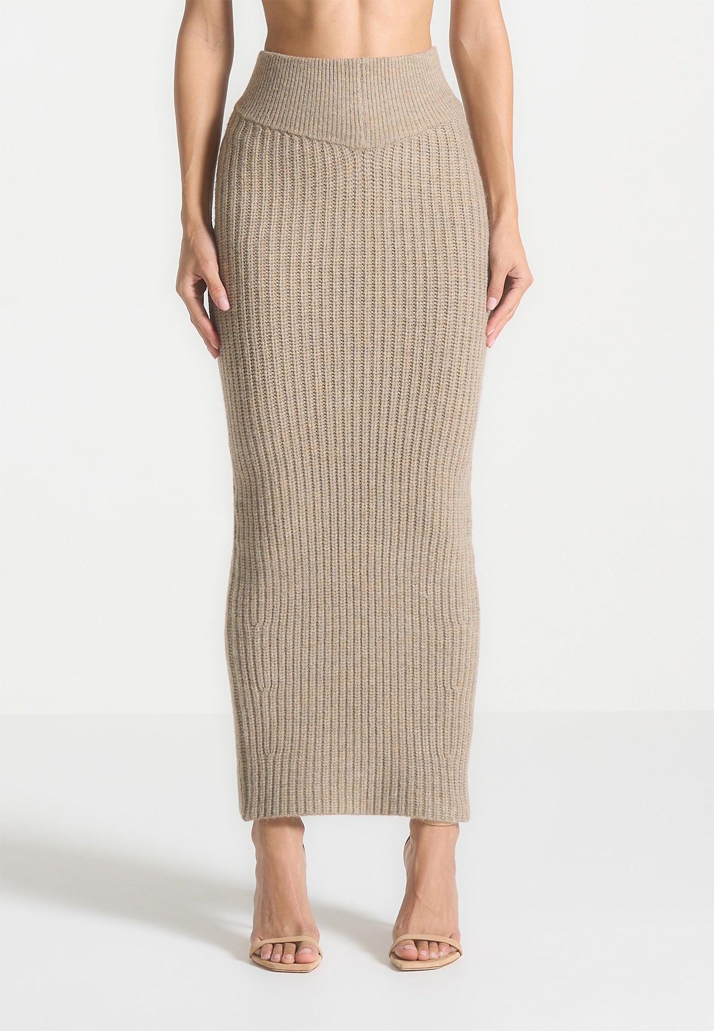 Angled Waist Knit Maxi Skirt - Beige Marl Female Product Image