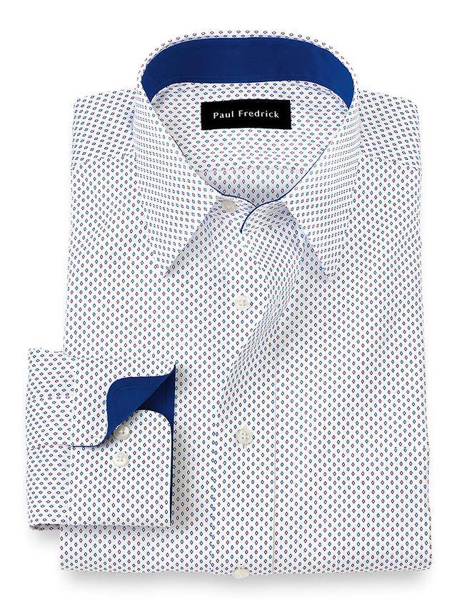 Non-Iron Cotton Geometric Dress Shirt With Contrast Trim - Blue/purple Product Image