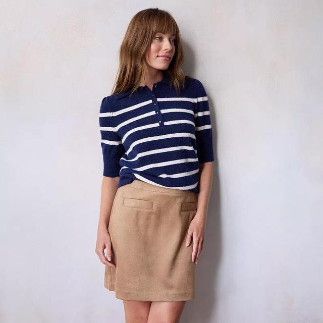 Womens LC Lauren Conrad Collared Henley Sweater Blue Anna Stripe Product Image