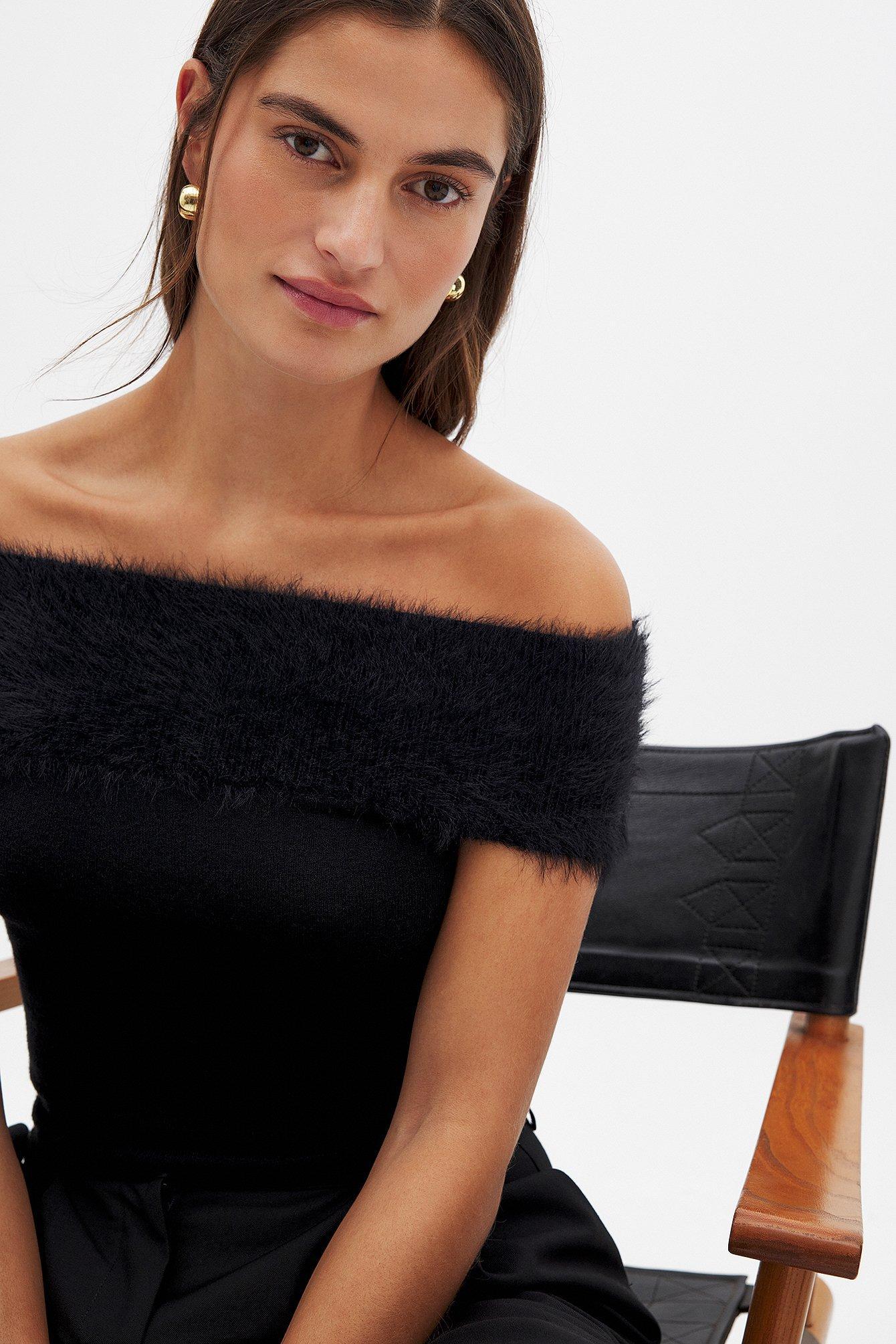 Off Shoulder Fuzzy Top Product Image