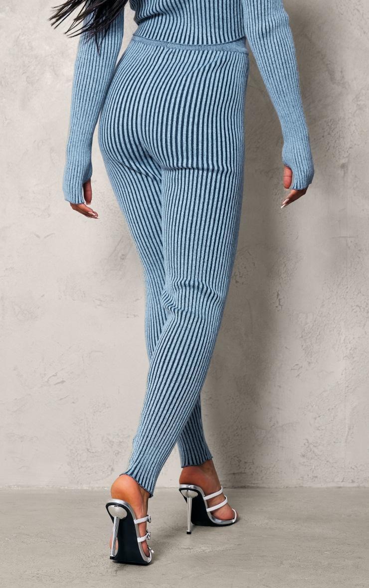 Blue Two Tone Chunky Rib Knit Leggings Product Image