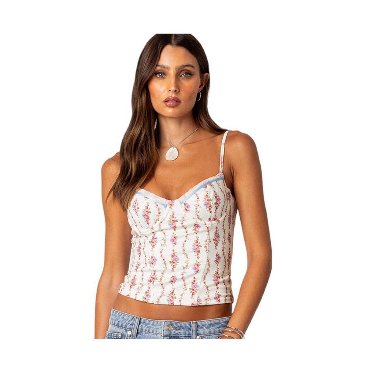 EDIKTED Indira Floral Lace-Up Corset Camisole Product Image