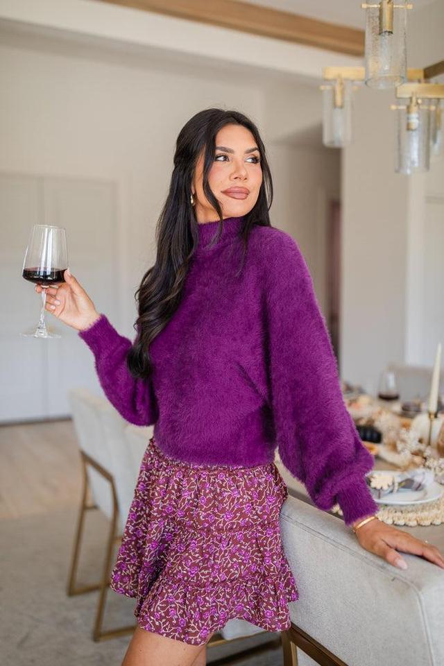 Beyond Me Plum Fuzzy Turtleneck Sweater Product Image