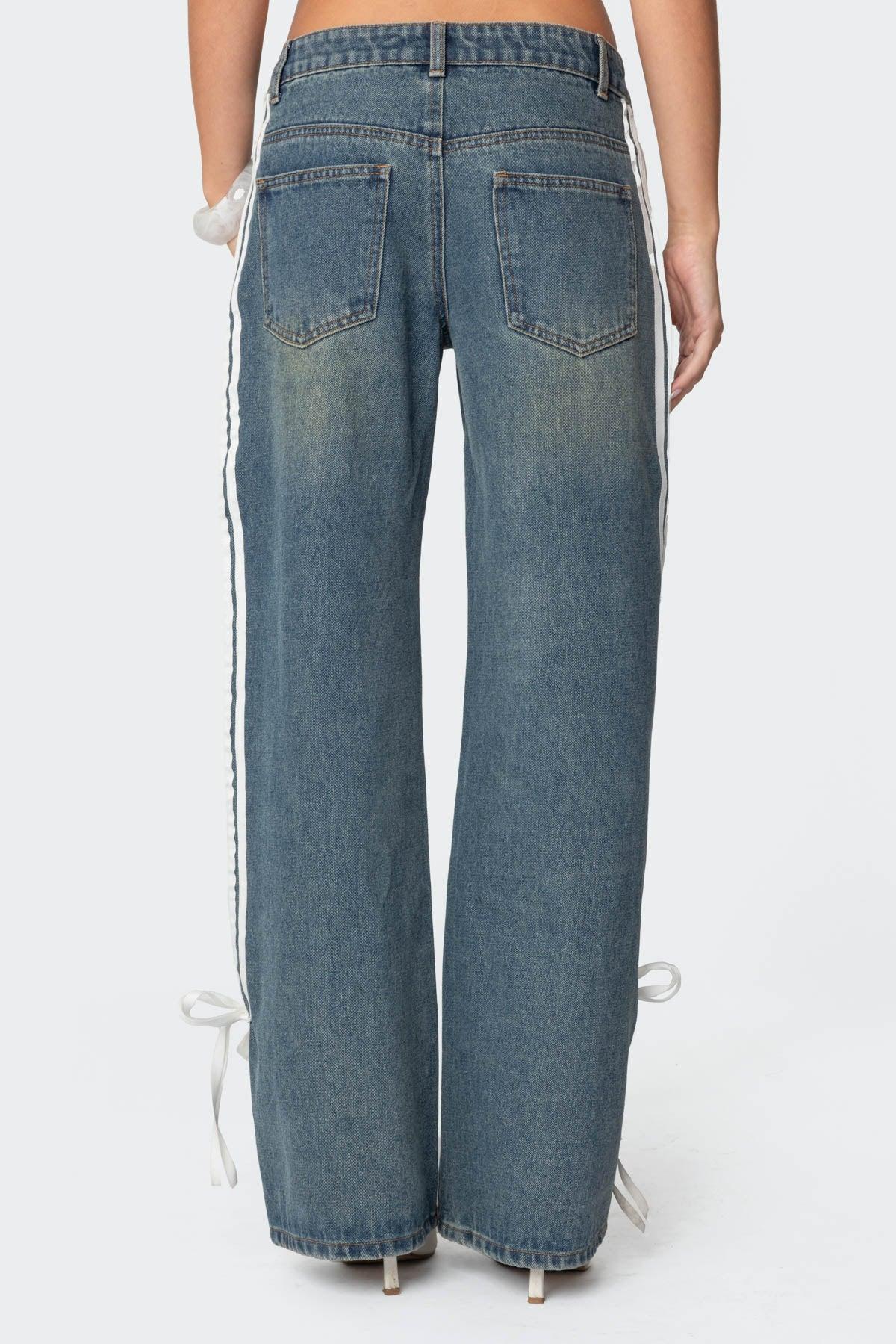 Washed Low Rise Ribbon Jeans Product Image