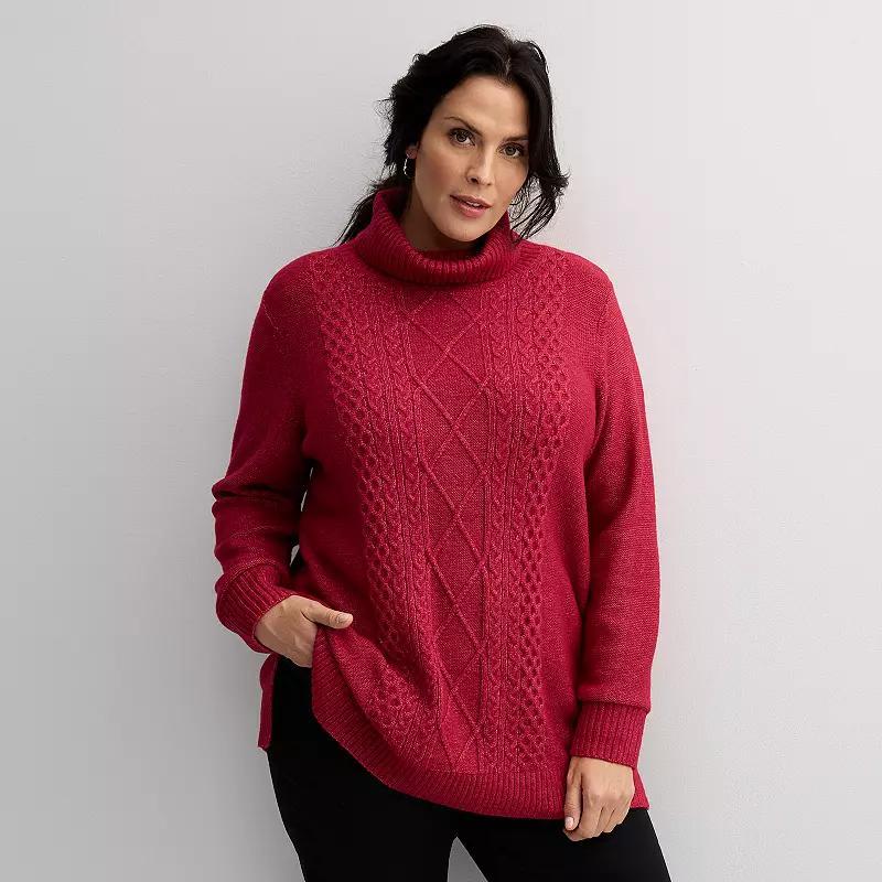 Plus Size Croft & Barrow Turtleneck Tunic Sweater, Womens Red Pink product image