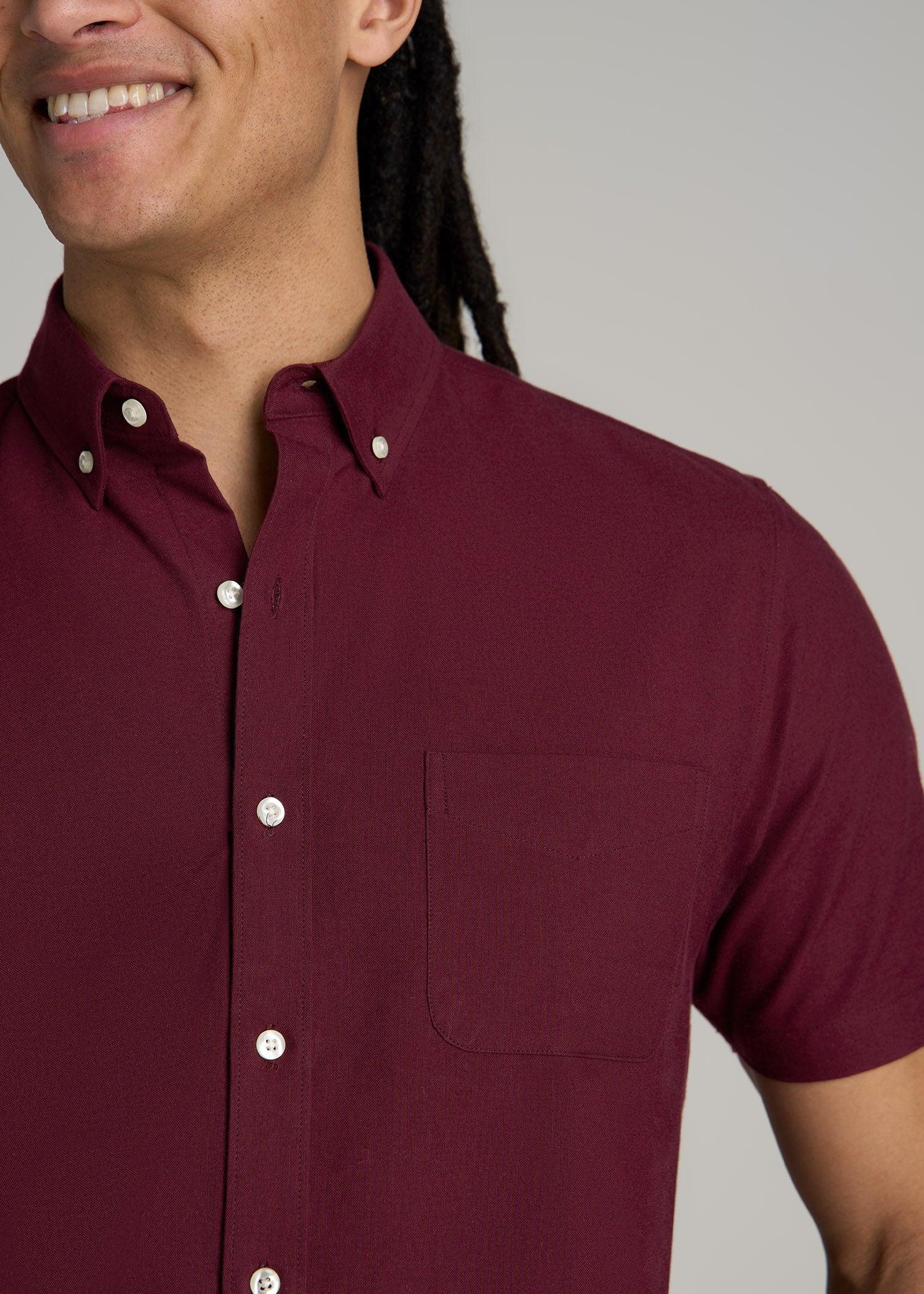 Short Sleeve Oxford Button Shirt For Tall Men in Dark Cherry Product Image