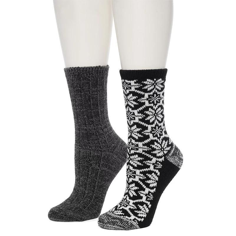 Womens Cuddl Duds 2-Pack Plushfill Large Snowflake Rib Crew Socks Product Image