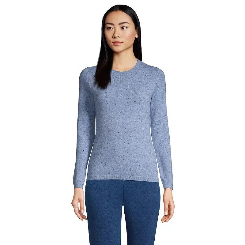 Petite Lands End Crewneck Cashmere Sweater, Womens Green Donegal Product Image