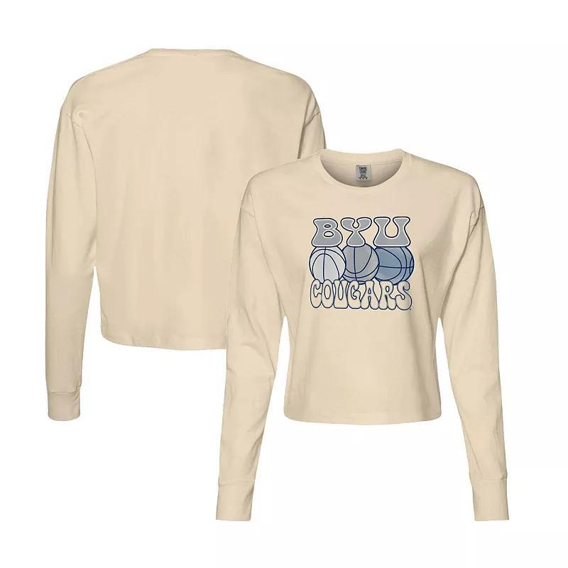 Womens Natural BYU Cougars Comfort Colors Basketball Cropped Long Sleeve T-Shirt Product Image