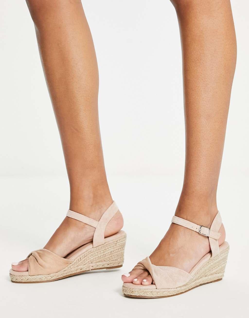 Glamorous Wide Fit mid espadrille wedge sandals in beige Product Image