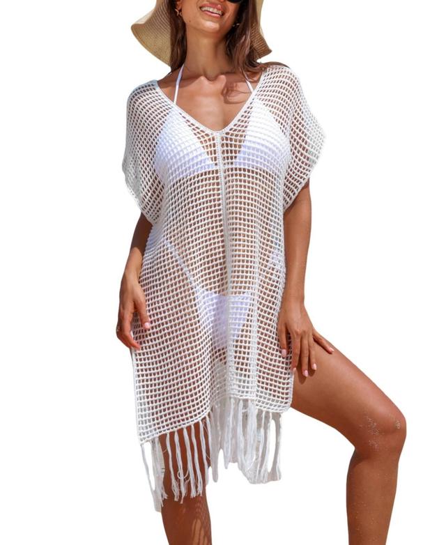 Cupshe Womens Open Knit Crochet Fringe Hem Cover-Up Product Image