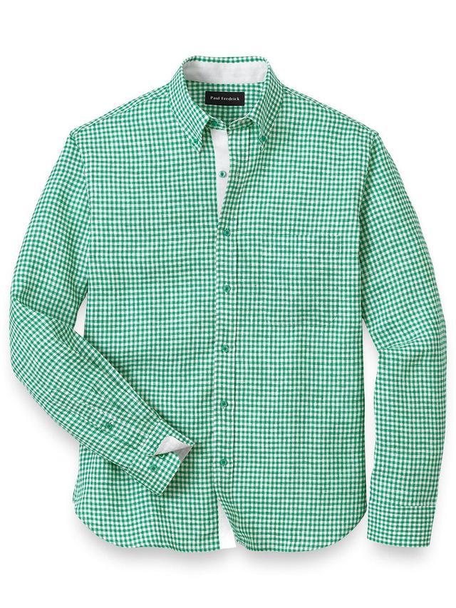 Slim Fit Linen Gingham Check Casual Shirt Product Image