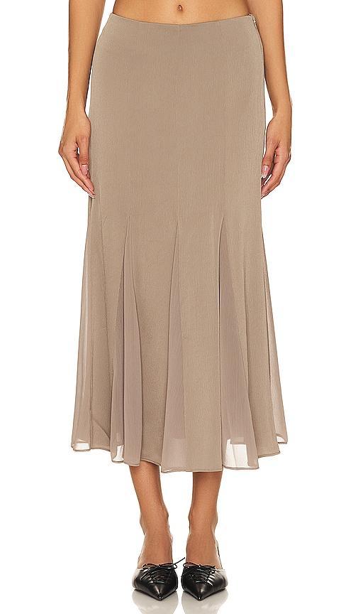 LIONESS Rose Maxi Skirt in Taupe. Product Image