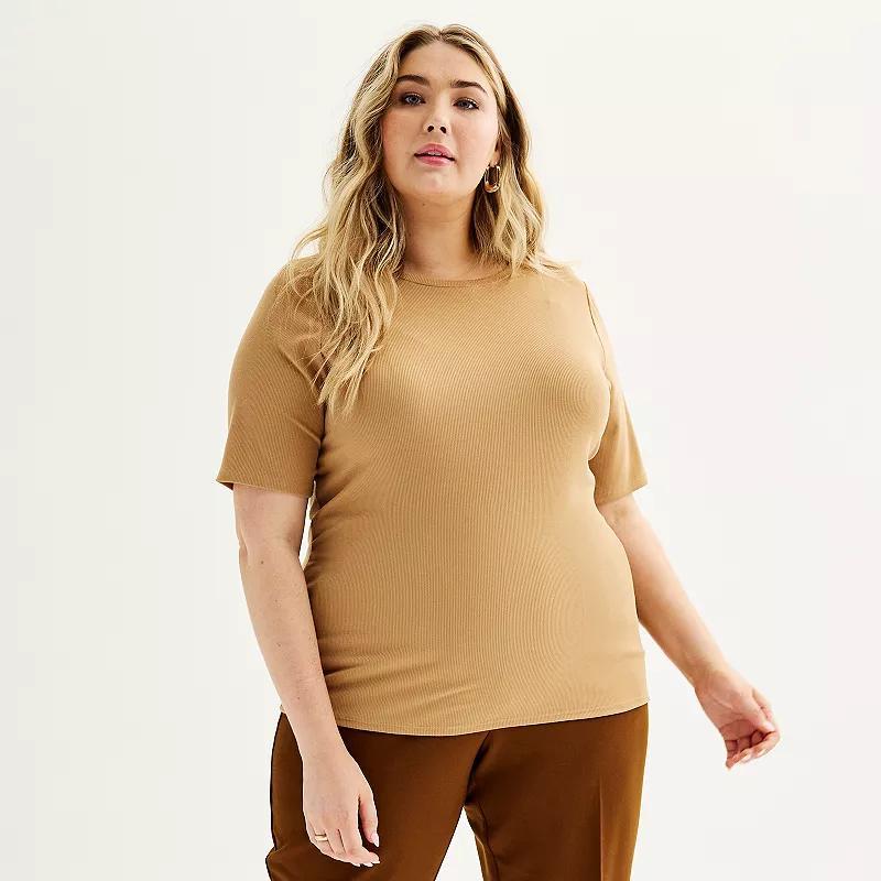 Plus Size Nine West Essential Fitted Elbow-Sleeve Tee, Womens Brown Hut product image