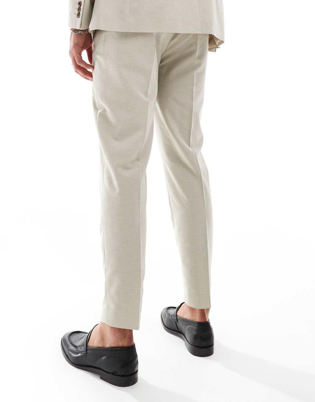 ASOS DESIGN tapered suit pants in textured fabric in stone Product Image